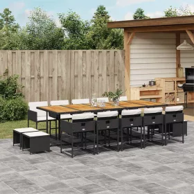    15 részes fekete polyrattan kerti étkezőgarnitúra párnákkal