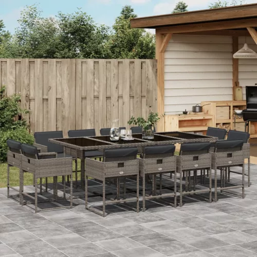  13 részes szürke polyrattan kerti ülőgarnitúra párnákkal