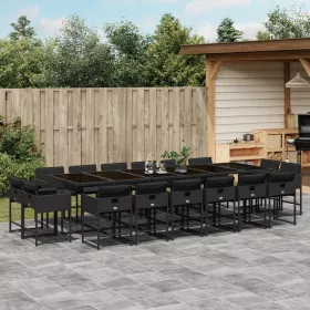    17 részes fekete polyrattan kerti étkezőgarnitúra párnákkal