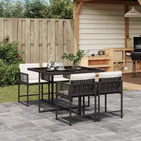    5 részes fekete polyrattan kerti étkezőgarnitúra párnákkal