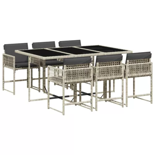  7 részes világosszürke polyrattan kerti étkezőszett párnával