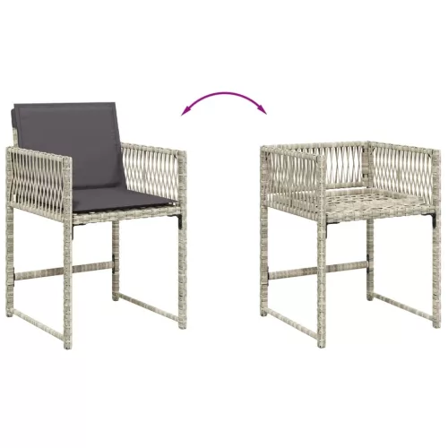  7 részes világosszürke polyrattan kerti étkezőszett párnával