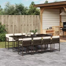    9 részes barna polyrattan kerti étkezőgarnitúra párnákkal
