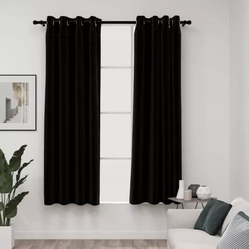  2 db fekete, vászonhatású sötétítőfüggöny fűzőkarikával 140 x 175 cm