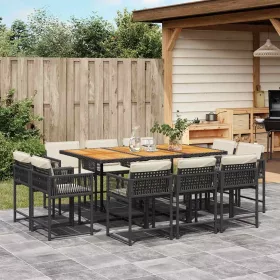    11 részes fekete polyrattan kerti étkezőgarnitúra párnákkal