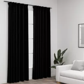    2 db fekete vászonhatású sötétítőfüggöny kampókkal 140 x 225 cm