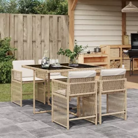    5 részes bézs polyrattan kerti étkezőgarnitúra párnákkal