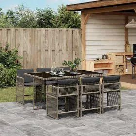    7 részes szürke polyrattan kerti étkezőgarnitúra párnával