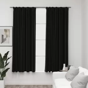    2 db antracit vászonhatású sötétítőfüggöny kampókkal 140 x 175 cm