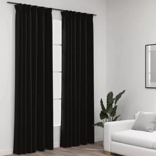  2 db antracit vászonhatású sötétítőfüggöny kampókkal 140 x 245 cm