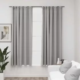    2 db szürke vászonhatású sötétítőfüggöny kampókkal 140 x 175 cm
