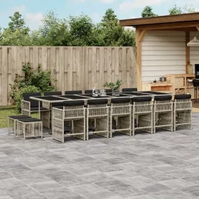    17 részes szürke polyrattan kerti étkezőgarnitúra párnákkal