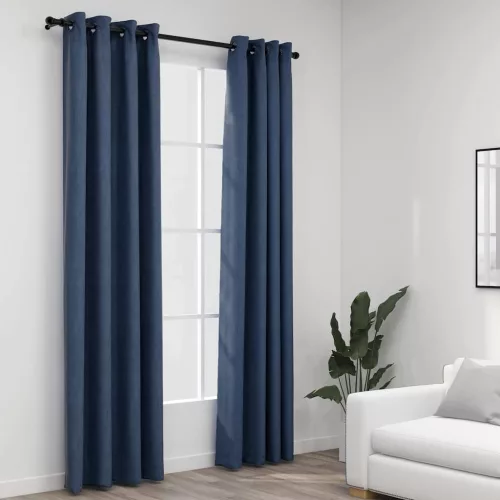  2 db kék vászonhatású sötétítőfüggöny fűzőkarikával 140x245 cm