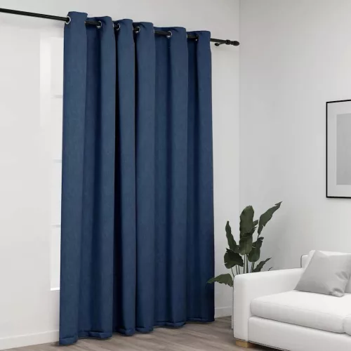  kék vászonhatású sötétítőfüggöny fűzőkarikával 290 x 245 cm