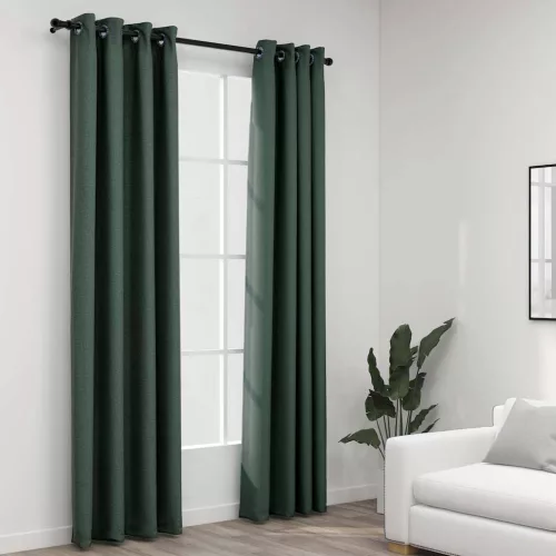  2 db zöld, vászonhatású sötétítőfüggöny fűzőkarikával 140 x 225 cm
