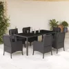  7 részes fekete polyrattan kerti étkezőgarnitúra párnával