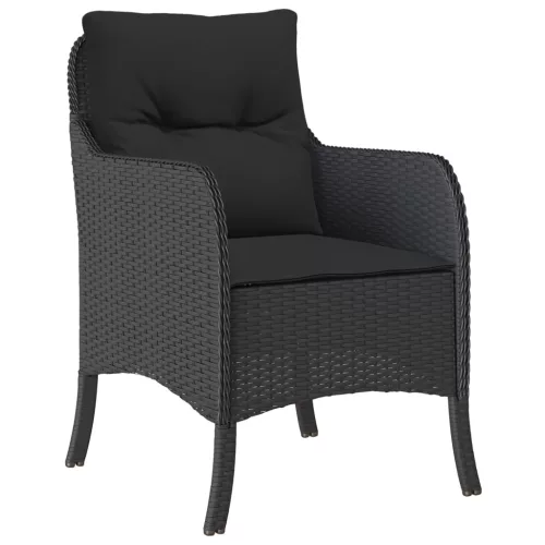  7 részes fekete polyrattan kerti étkezőgarnitúra párnával