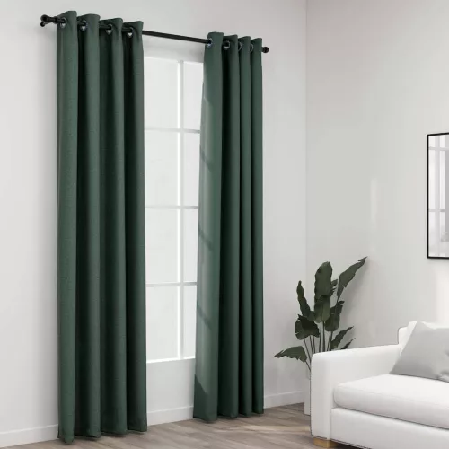 2 db zöld vászonhatású sötétítőfüggöny fűzőkarikával 140 x 245 cm