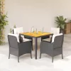  5 részes fekete polyrattan kerti étkezőgarnitúra párnákkal