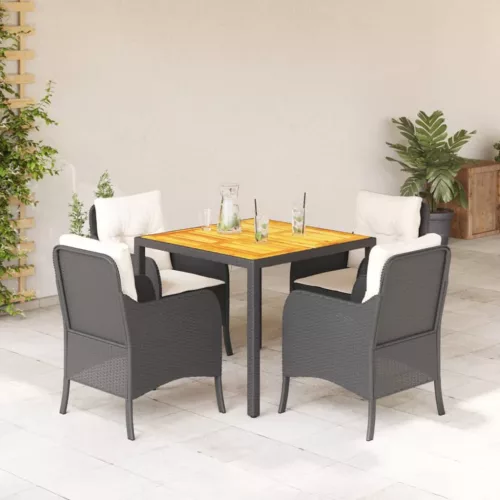  5 részes fekete polyrattan kerti étkezőgarnitúra párnákkal