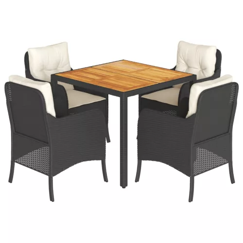  5 részes fekete polyrattan kerti étkezőgarnitúra párnákkal