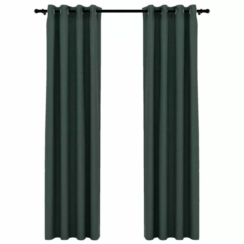  2 db zöld vászonhatású sötétítőfüggöny fűzőkarikával 140 x 245 cm