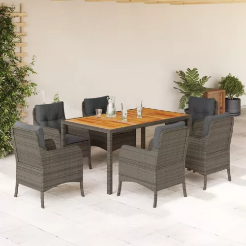  7 részes szürke polyrattan kerti étkezőgarnitúra párnával