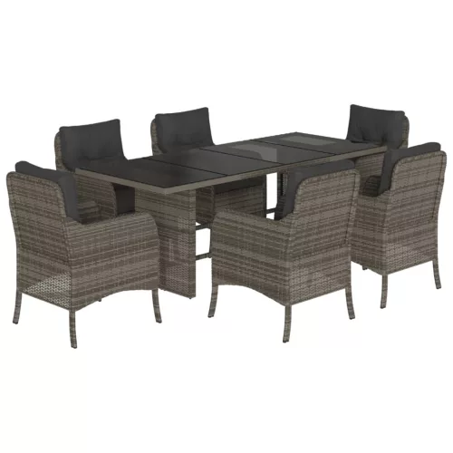  7 részes szürke polyrattan kerti étkezőgarnitúra párnával