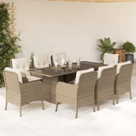    9 részes bézs polyrattan kerti étkezőgarnitúra párnákkal
