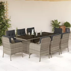    9részes világosszürke polyrattan kerti étkezőgarnitúra párnával