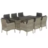  9részes világosszürke polyrattan kerti étkezőgarnitúra párnával