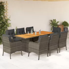    9 részes szürke polyrattan kerti étkezőgarnitúra párnával