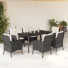  7 részes fekete polyrattan kerti étkezőgarnitúra párnával