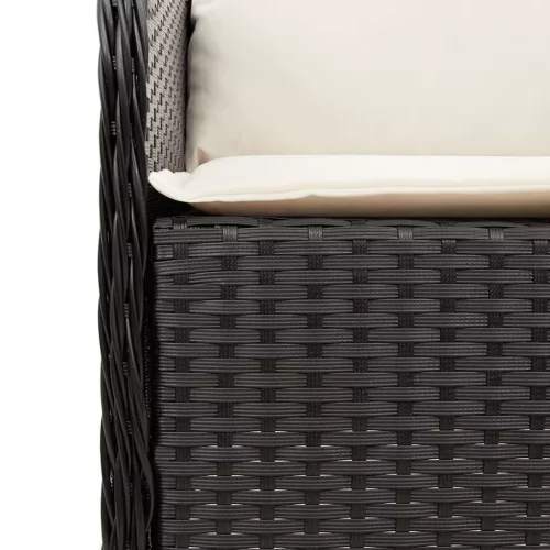  7 részes fekete polyrattan kerti étkezőgarnitúra párnával