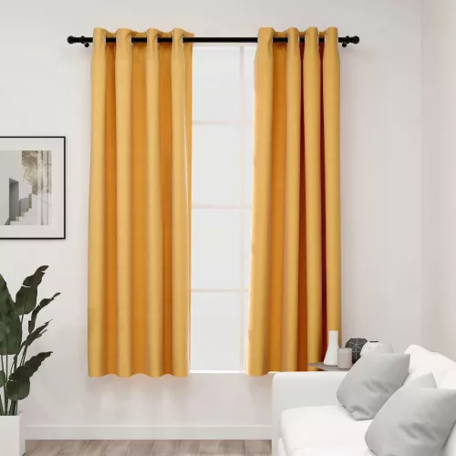  2 db sárga vászonhatású sötétítőfüggöny fűzőkarikával 140x175cm