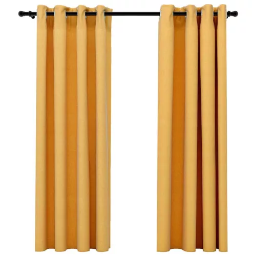  2 db sárga vászonhatású sötétítőfüggöny fűzőkarikával 140x175cm
