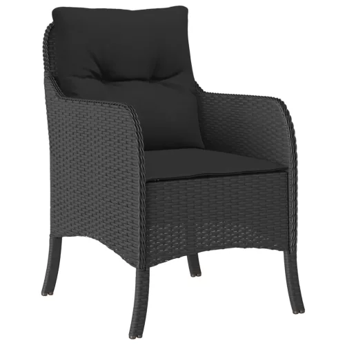  7 részes fekete polyrattan kerti étkezőgarnitúra párnával