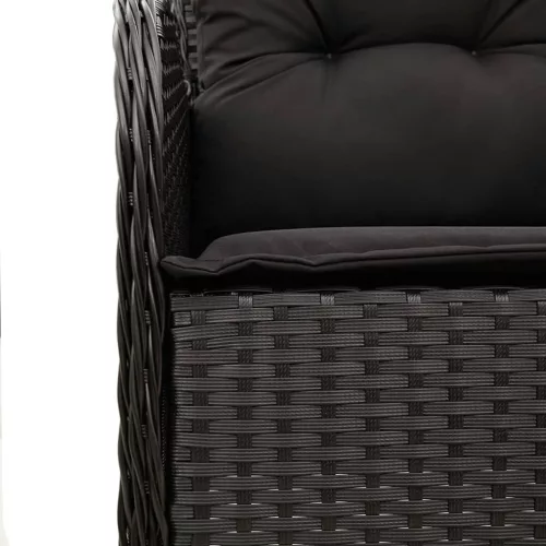  7 részes fekete polyrattan kerti étkezőgarnitúra párnával