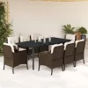  9 részes barna polyrattan kerti étkezőgarnitúra párnákkal