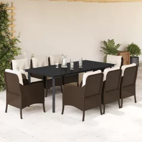    9 részes barna polyrattan kerti étkezőgarnitúra párnákkal