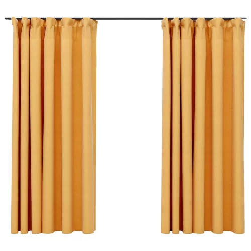  2 db sárga vászonhatású sötétítőfüggöny kampókkal 140 x 175 cm