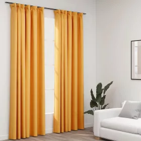    2 db sárga vászonhatású sötétítőfüggöny kampókkal 140 x 245 cm