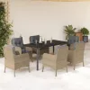  7 részes bézs polyrattan kerti étkezőgarnitúra párnákkal
