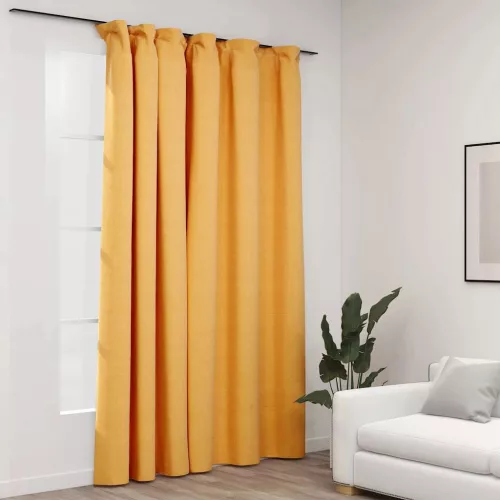  sárga vászonhatású sötétítőfüggöny kampókkal 290 x 245 cm