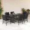  7 részes fekete polyrattan kerti étkezőgarnitúra párnával
