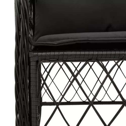  7 részes fekete polyrattan kerti étkezőgarnitúra párnával