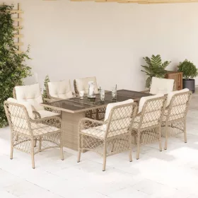   9 részes bézs polyrattan kerti étkezőgarnitúra párnákkal