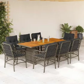   9 részes szürke polyrattan kerti étkezőgarnitúra párnával