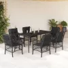  7 részes fekete polyrattan kerti étkezőgarnitúra párnával