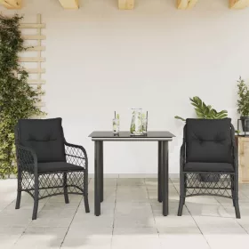  3 részes fekete polyrattan bisztrógarnitúra párnával